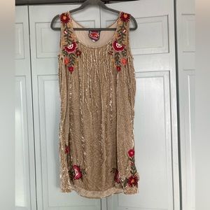 Johnny was, velvet embroidered dress.